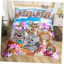Kids Cute Cat Comforter Cover Cartoon Pet Cats Kittens Bedding Queen Multi 1001