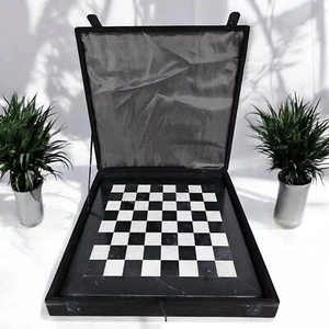 Tablero de ajedrez de mármol de 12" con caja de almacenamiento de regalo, tablero de ajedrez hecho a mano en blanco y negro - Imagen 1 de 15