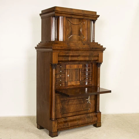 Antique Early 20th Century Mahogany Biedermeier Drop Front Secretary Desk from G Cover