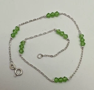 Handmade ~ Sterling Silver .925 ~ Green Crystal 10 1/4" Anklet Ankle Bracelet - Picture 1 of 5