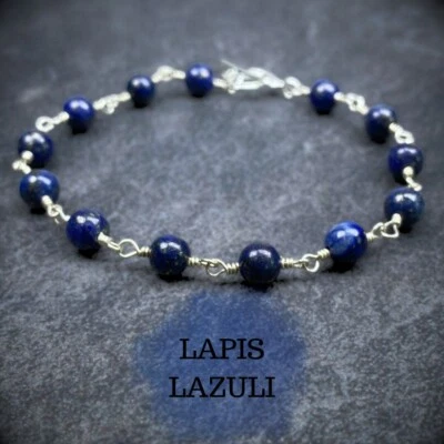 Lapis Lazuli Bracelet - Blue - 935 Argentium Silver - Wire Wrapped Gems - BRL024 - Image 1 of 4