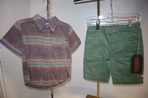 Fore!! Axel & Hudson Boys 2pc Surf Stripe Button Down Polo w/Short Set Sz 7 - Picture 1 of 1