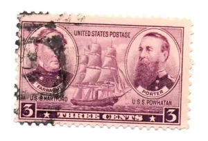 1937 3c Farragut & Porter, United States Navy Scott 792 Used Stamp - Picture 1 of 1