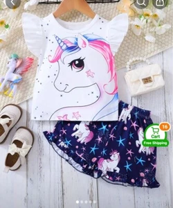 Girls Boutique Size 5/6 Unicorn Short Set School Clothes NEW - Picture 1 of 2