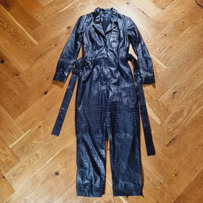 Mono de cuero real French Connection Ekita azul marino talla 10 pequeño PVP £450 Foto 1 de 4