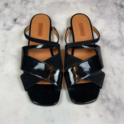Rachel Comey Suzanne Peep Toe Slide Sandals Black Suede + Patent Leather Sz 39 - Image 1 of 4