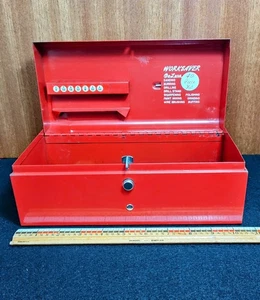 Vintage Worksaver DeLuxe Small Red Metal Tool Box - Piano Hinge & Locking Clasp - Picture 1 of 13