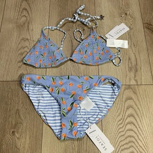 New Ladies Seafolly Summer Crush Reversible Blue Print Bikini Swimwear Set - 10 - Picture 1 of 3