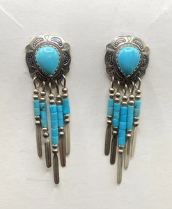 Southwestern Q.T. Orecchini pendenti in argento sterling con palo turchese - Foto 1 di 6