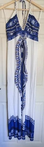 Ladies Halter neck Dress Boohoo New With Tags Size 16 Blue/White/Black Pattern - Picture 1 of 2