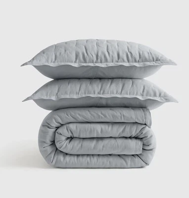 Quince Full Queen European Linen Dream Quilt Set Mist Blue NWOT Open Box READ!! - Image 1 of 4