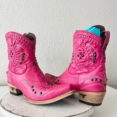 Lane COSSETTE Mujer Botines de Vaquero 9 Western Vaquera Cuero Rosa Botas Cortas Foto 1 de 4