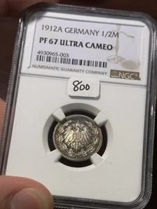 NGC PF67 Ultra Cameo Germany 1/2 Mark 1912 A - Picture 1 of 8