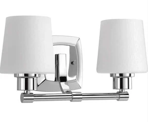 Glance Collection 2-Light Polished Chrome Etched White Linen Glass Farmhouse - Picture 1 of 7
