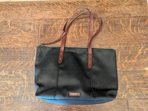 Fossil Jayda Tote Shoulder Bag Black Brown Vegan Leather Large Solid Neutral - Picture 1 of 12