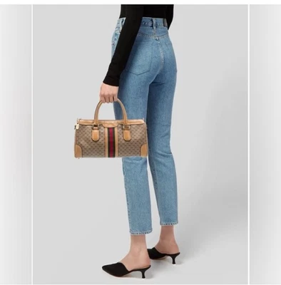 Vintage Designer Gucci Supreme Micro GG Monogram Boston Bag with Crossbody Strap - Image 1 of 4