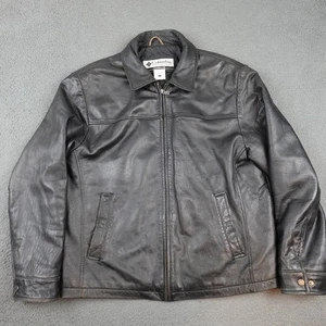 Giacca pelle Columbia vintage uomo grande nera full zip trapuntata foderata - Foto 1 di 11