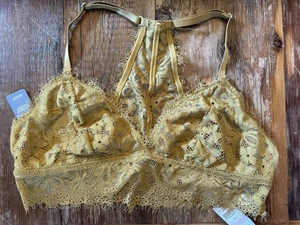 Aerie AE Floral Lace Racerback Bralette Adjustable Straps Size Large Dark Yellow - Picture 1 of 12