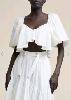Acler White Balm Ruffled Crop Top With Puff Sleeves Size 10 - 12 AUS RP $600.00 - Image 1 of 4