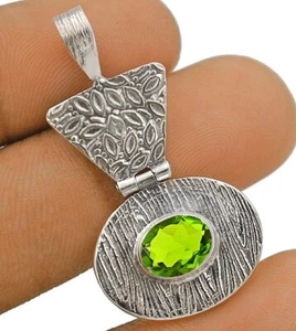 Natural Peridot 925 Solid Sterling Silver Pendant Jewelry 1 1/2" Long @B4-8 - Picture 1 of 1