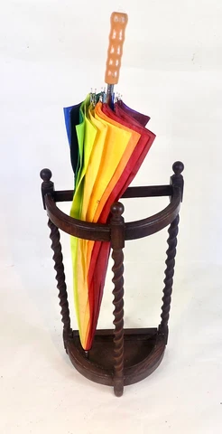English Antique Oak Barley Twist Stick and Umbrella  Stand. Original Cover