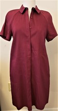 Lafayette 148 New York Button Front Shirt Dress Sz-S Burgundy 