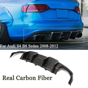 Rear Bumper Lip Diffuser Spoiler Real Carbon Fiber Fits Audi S4 B8 Sedan 2008-12 - Picture 1 of 7