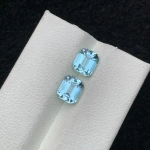 Natural Aquamarine Perfect Pair,2.45 ct Blue Color Emerald Cut Loose Gemstones - Picture 1 of 6