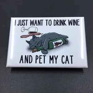Funny Black Cat and Wine Magnet Handmade Kitty Gifts and Kitchen Decor - Picture 1 of 11