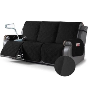 Black Recliner Sofa Cover Mat Quilted NonSlip Slipcover Protector Lazy Boy Sofa - Picture 1 of 5