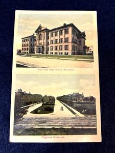 1916 Milwaukee WI Wisconsin ~ West Side High School & Highland Boulevard - Picture 1 of 2