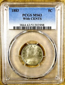 1883 PCGS MS63 With Cents Liberty Head V Nickel - Picture 1 of 2
