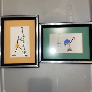 Vintage Asian Watercolor Art , Original, Pair/Set of 2, Framed - Picture 1 of 3