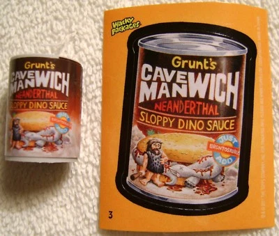 1.25" Wacky Packages Grunts Cave Manwich Eraser & Sticker Card Topps 2011 Hunts - Image 1 of 3