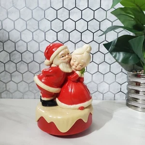 Musical Santa Claus Mrs Clause 1973 Vintage Kissing Rotating Figurine - Picture 1 of 16