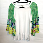 The Pioneer Woman Womans 3/4 Ruffle Sleeve Top White Multi Floral Size Medium