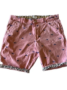 DENIM & FLOWER Pink Cotton Stretch Beach Shorts Orca Whale Contrast Hem Sz 34 - Picture 1 of 8