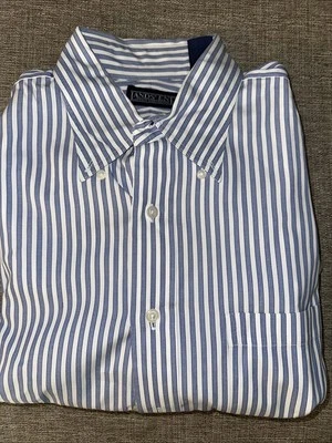 Lands End Blue and White Stripped Long Sleeve Men’s  Shirt - Image 1 of 4