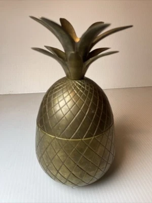 "Candelabro vintage de latón macizo piña 2 piezas bote baratija caja 8"" MCM Foto 1 de 4