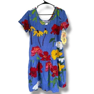 NWT Hula Moon Jams World Hawaiian Floral Blue Dress M Short Sleeve Blue Floral - Picture 1 of 6