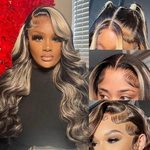 Highlight Body Wave Lace Front Wigs Human Hair 1B/27 Glueless Wig 180% Densit... - Picture 1 of 8