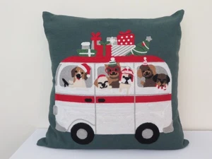 Weihnachten Gobelin Kissen Happy Dogs im Van - sehr guter Zustand - Bild 1 von 6