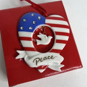 Bandiera americana cuore decorazione natalizia stelle e strisce patriottica pace colomba vintage - Foto 1 di 9