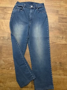 Vtg Quacker Factory Jeans Rhinestone Small Women Straight Wide Leg 27" Inseam - Picture 1 of 9