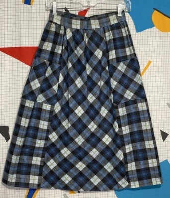Vintage 70s Plaid Maxi Skirt Hippie Pockets Boho Size 9 Summer Spring - Image 1 of 4