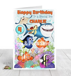 Personalisierte FINDING NEMO Geburtstagskarte - JEDER Name Alter & Beziehung - Bild 1 von 1