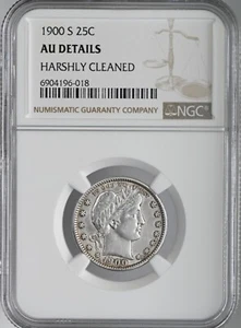 1900-S  25C BARBER SILVER QUARTER NGC AU DETAILS "HARSHLY CLEANED"  #6904196-018 - Picture 1 of 4