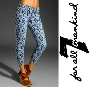 7 FOR ALL MANKIND Navy and White Geometric Diamond SKINNY Cropped Jeans Size 25 - Picture 1 of 8