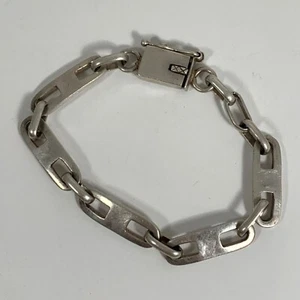 Bold Rectangular Sterling Silver Link Chain Bracelet 8.5" WT 26.21g - Picture 1 of 9