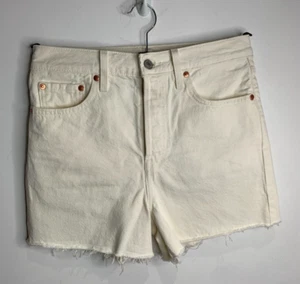 Levi Jeans Ribcage Shorts cream denim W 28 8 10 NEW high rise raw hem - Picture 1 of 8